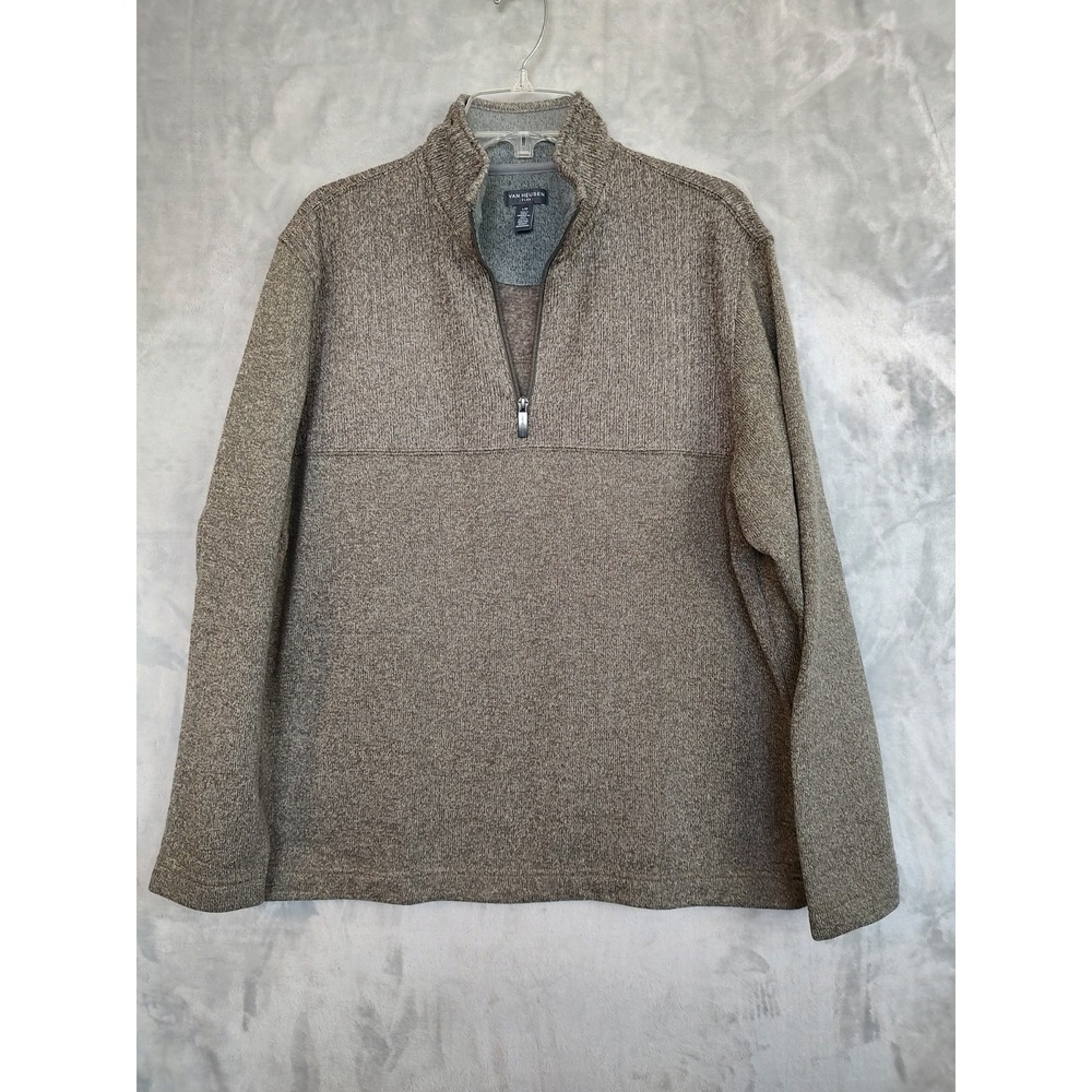 Men Size L - Van Heusen Flex Grey Quarter Zip Sweater - Good Cond!